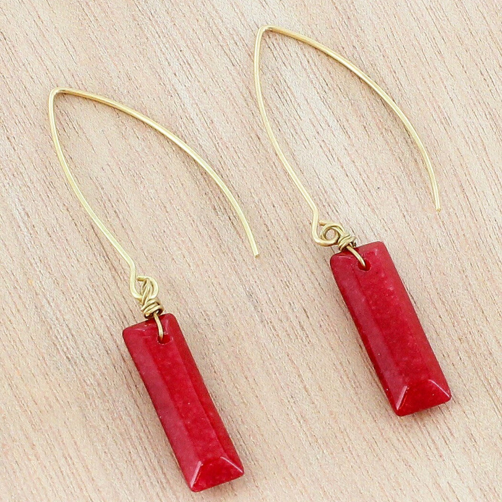 BURGUNDY GEMSTONE "WORN" GOLDTONE EARRINGS